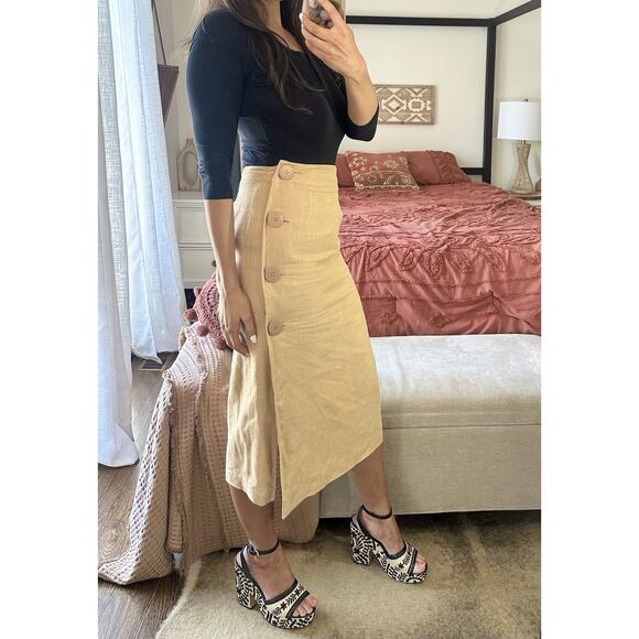 Vintage Gene Ewing Size 38 US 6 100% Linen Oversized Buttons Midi Skirt - Picture 6 of 9